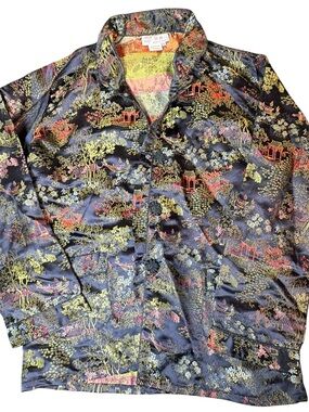 Vintage Double Peach Scenic Rayon Chinese Jacket XL